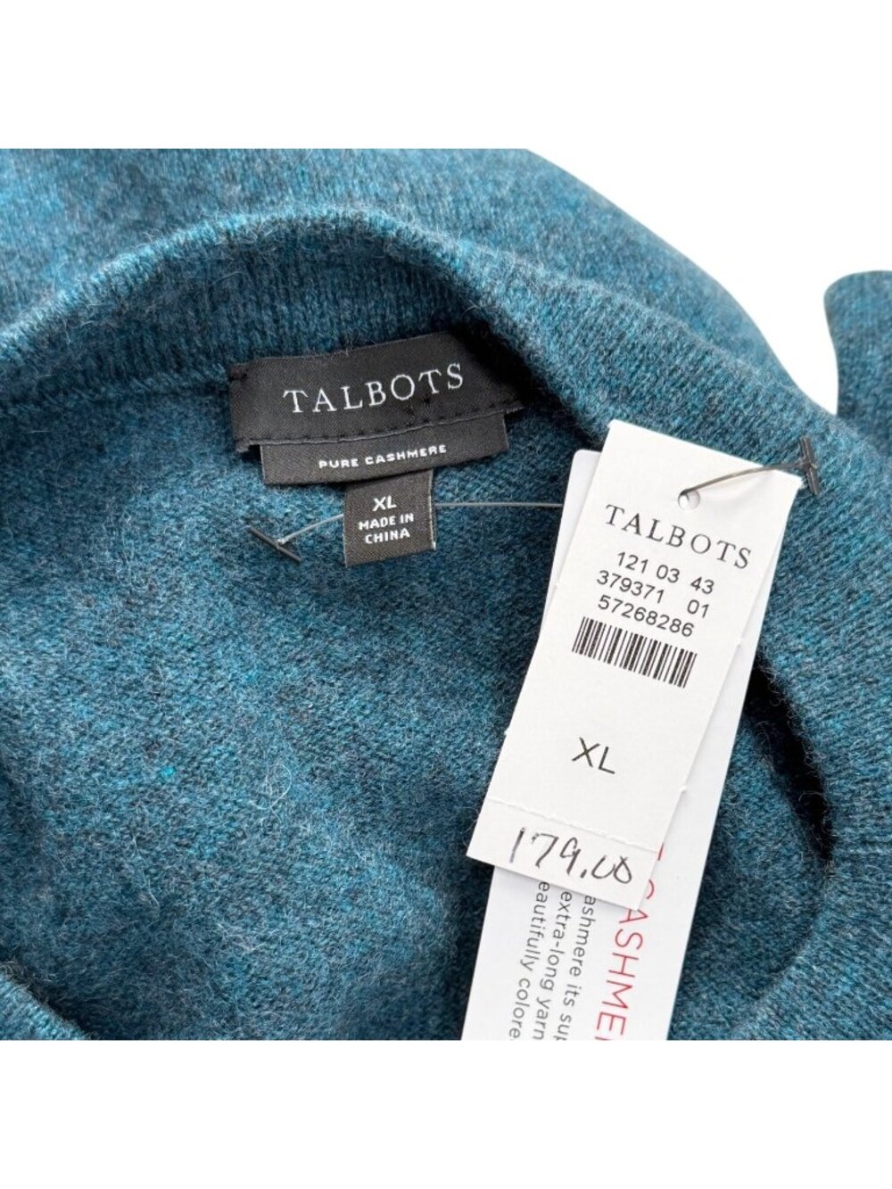 Talbots Womens XL Pure Cashmere Wool Sweater Teal Blue Pullover Crew Neck NEW - Picture 4 of 7
